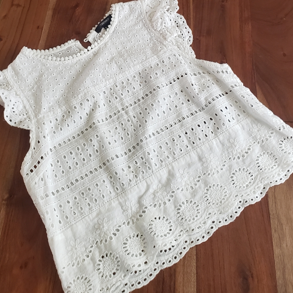 summery crop white eyelet top lace